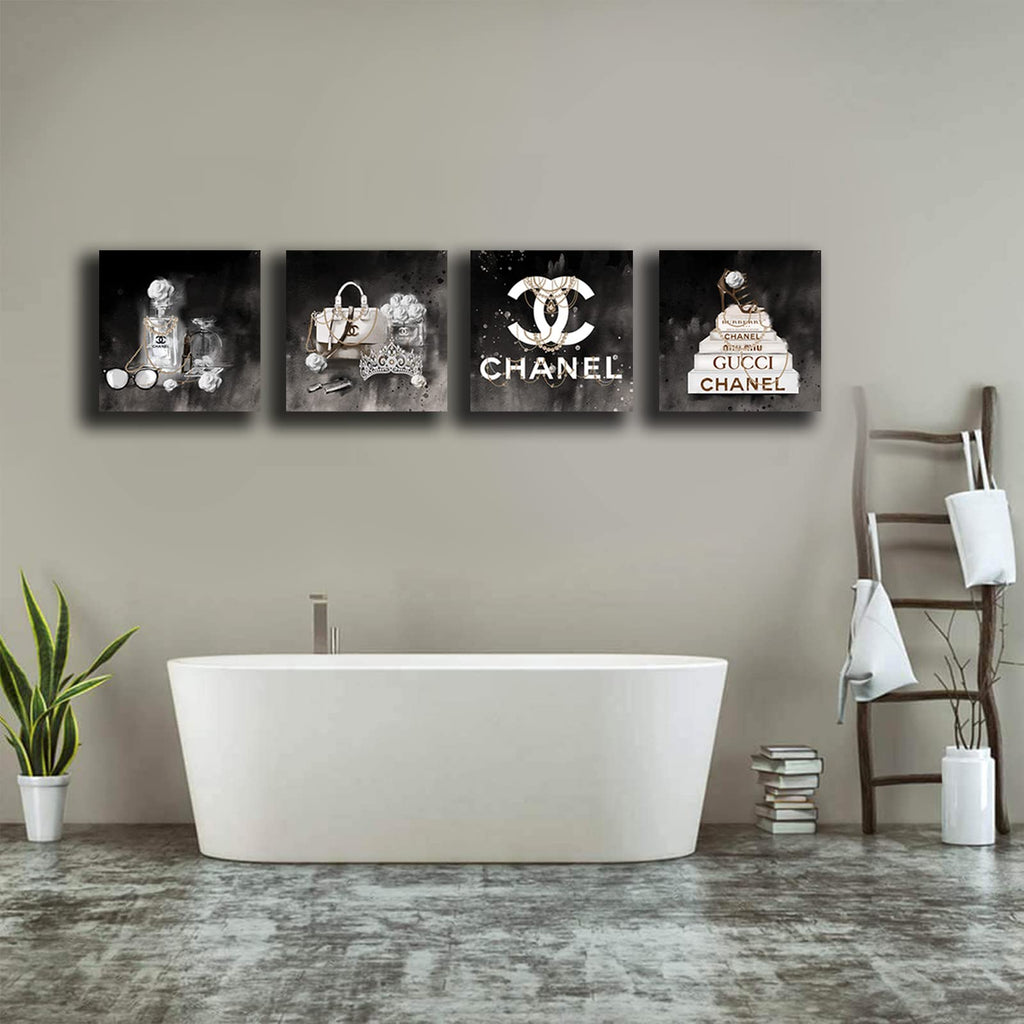 Fashion Wall Art -Black And White Wall Art Decor for Women Girls Room-High Heel Rose Canvas Prints - 14"x 14"x 4