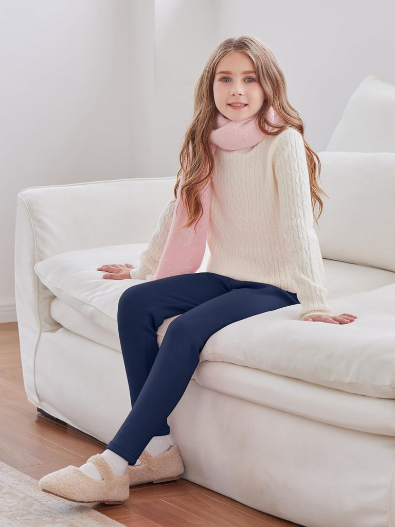 Girls Fleece Lined Leggings Cotton Kids Winter Leggings Warm Pants