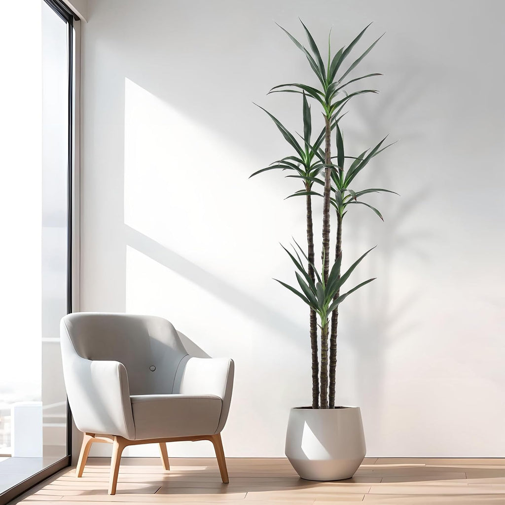 Tree 7ft Faux Agave Plant with 60 Leaves and 4 Realistic Trunks,Fake Floor Potted Artificial Tall Plants Garden Decor