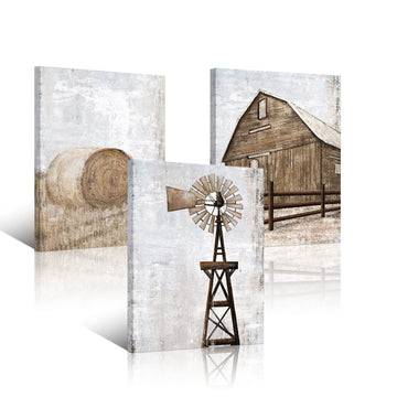 Farmhouse Wall Art Rustic Barn Windmill Cornfield Pictures Countryside Rural Landscape Painting Canvas Artwork