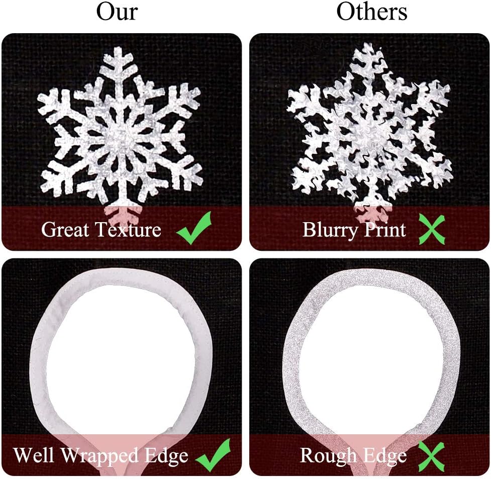 Burlap Christmas Tree Skirt, 30 Inch Black Tree Skirt with White Snowflakes and Merry Christmas Words, for Xmas