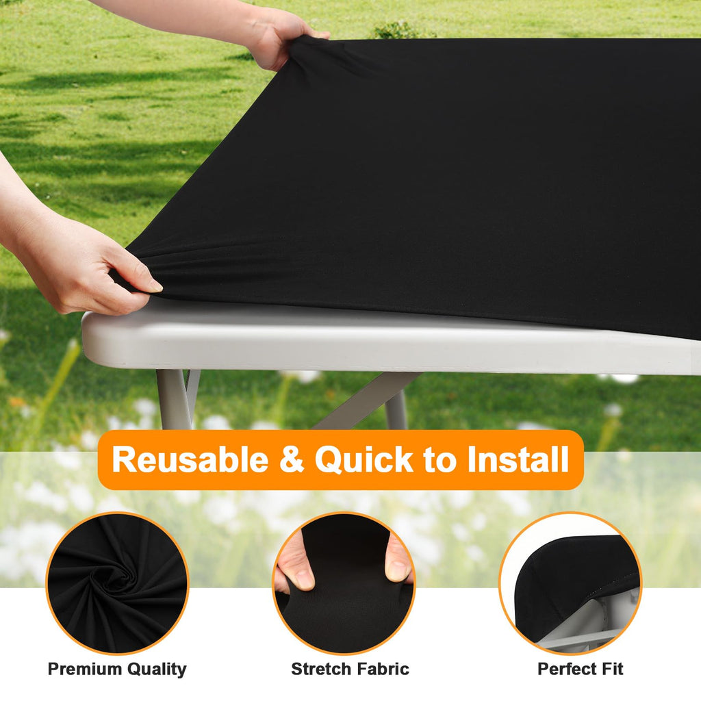 2 Pack Table Covers for 6 Foot Tables Rectangle Fitted Black
