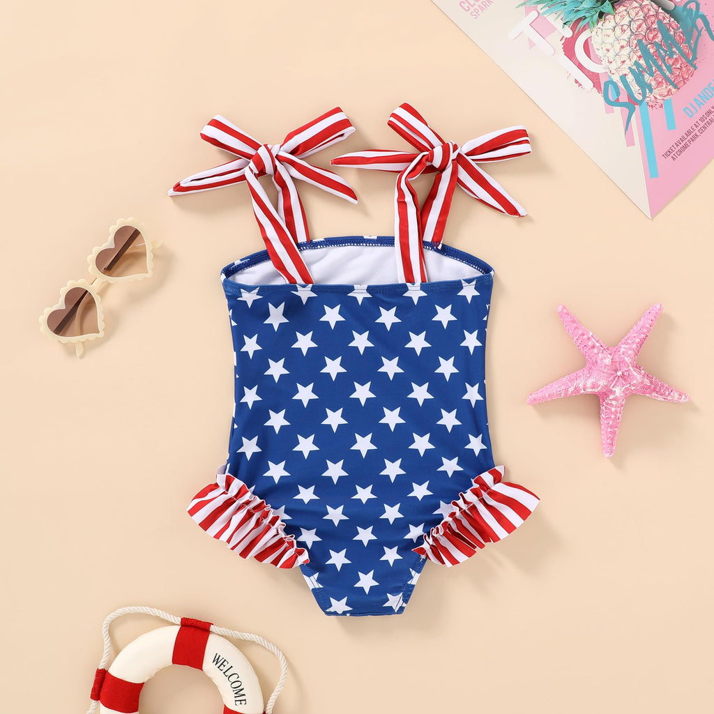 Toddler Swimsuit Girl Solid Color Stripe One-Piece Baby Bathing Suits