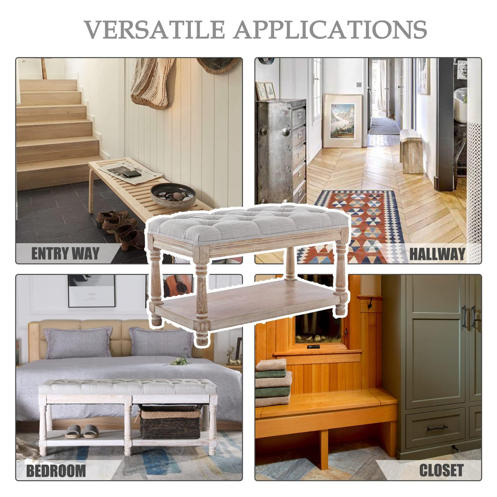 Rustic Wooden Storage Entryway Bench Shoe Rack Bench -1 Seat, Grey