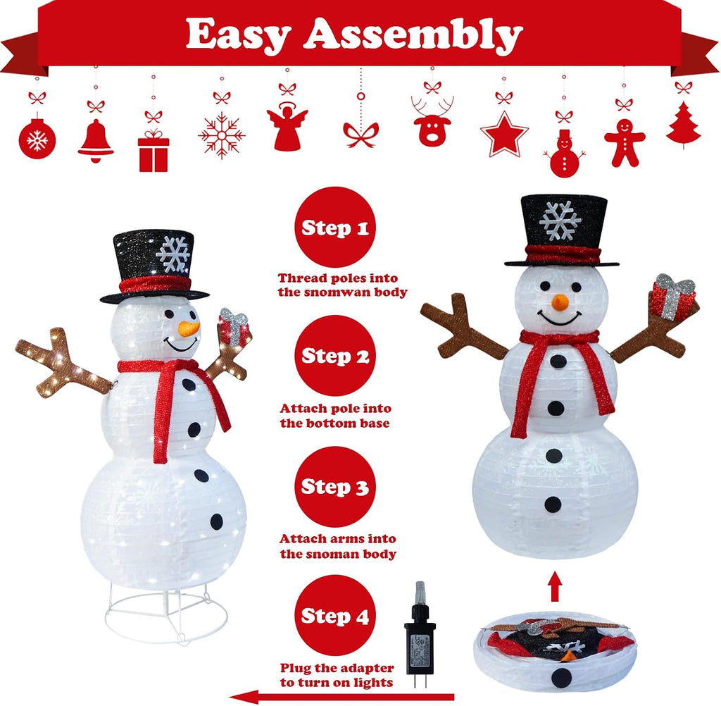 Outdoor Snowman Lighted, Pop-Up Snowman Outdoor Yard Christmas Decorations Prelit 100 Lights, Collapsible Lighted