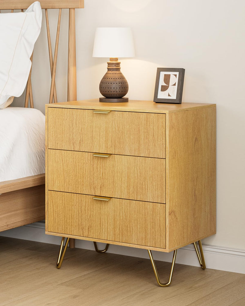 3 Drawer Dresser, 27.6" Modern Storage Dresser, Oak