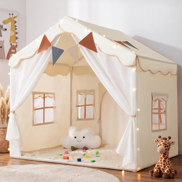 Kids Play Tent Indoor with Padded Mat & Lights, Double Doors
