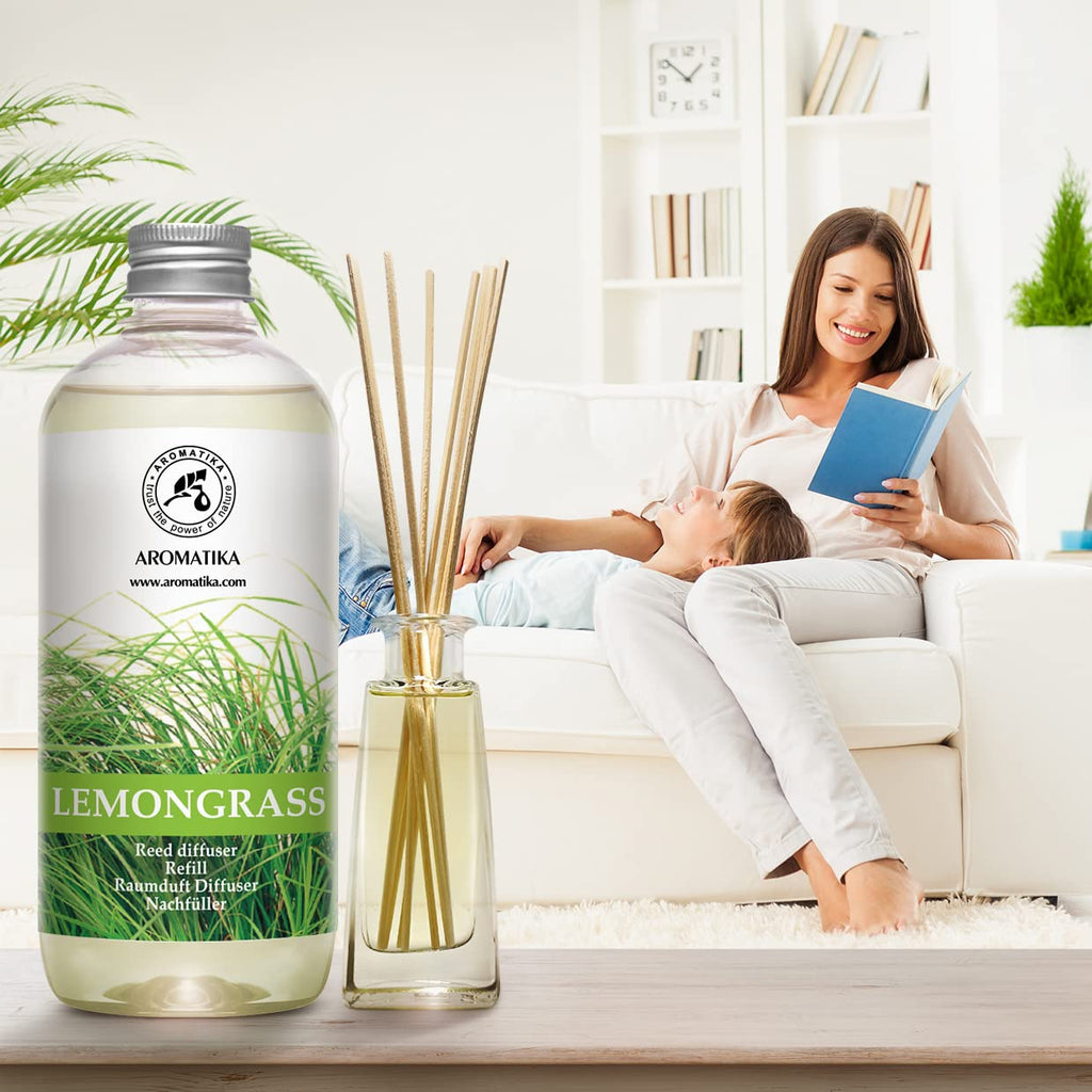 Lemongrass Diffuser Refill 34 Fl Oz (2x17 Fl Oz) - Fresh & Long Lasting Fragrance - Refill with Natural Essential