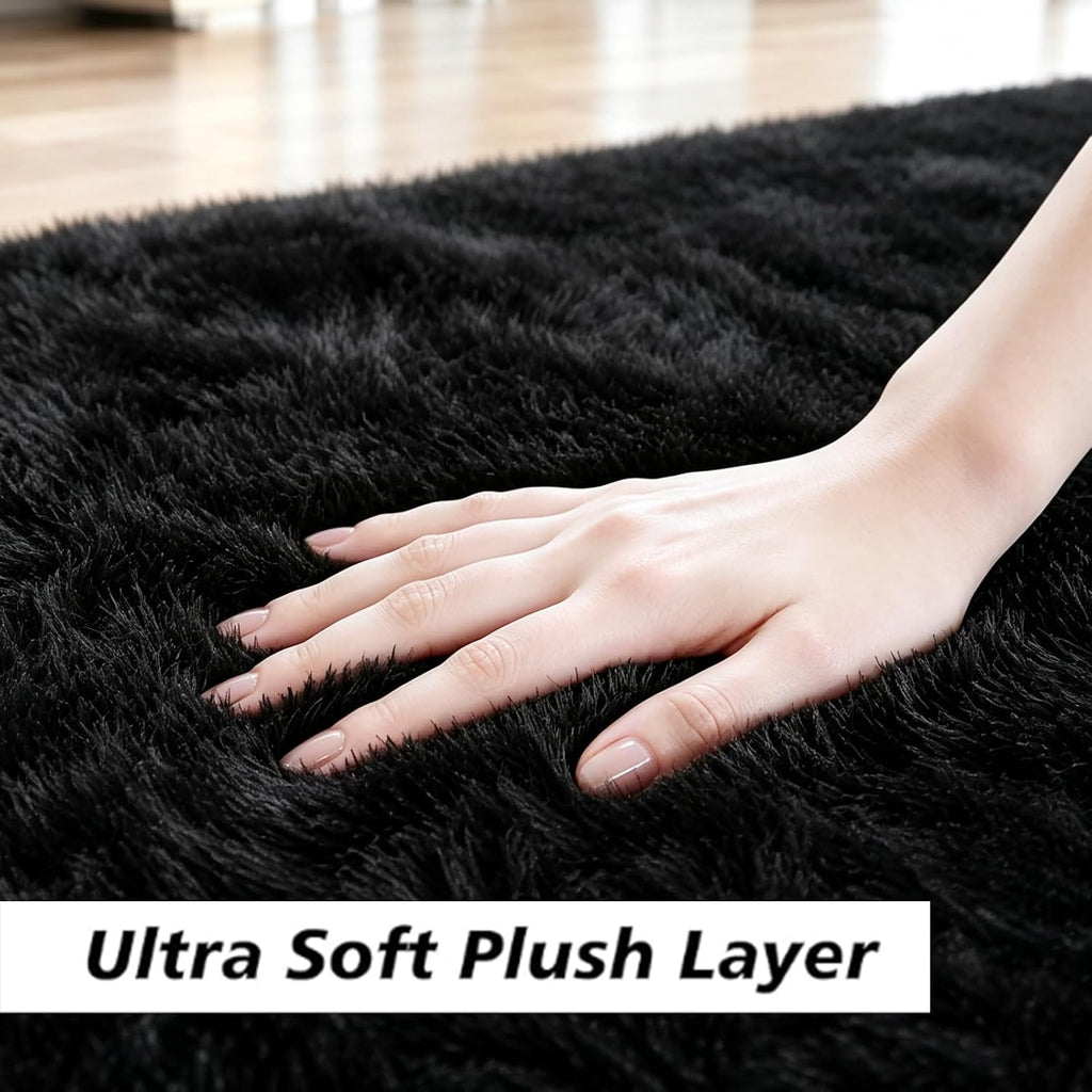 8x10 Fluffy Area Rugs,Black Large Shag Area Rug