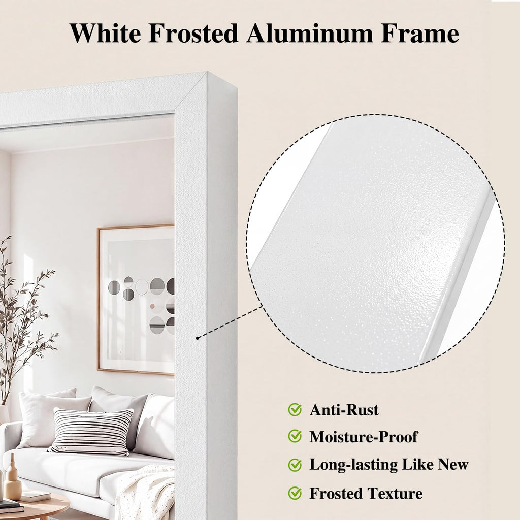 White Rectangle Wall Mirror, 30x60 Inch Bathroom Mirror, Aluminum Frame Vanity Mirror Bathroom, Hangs Horizontally or