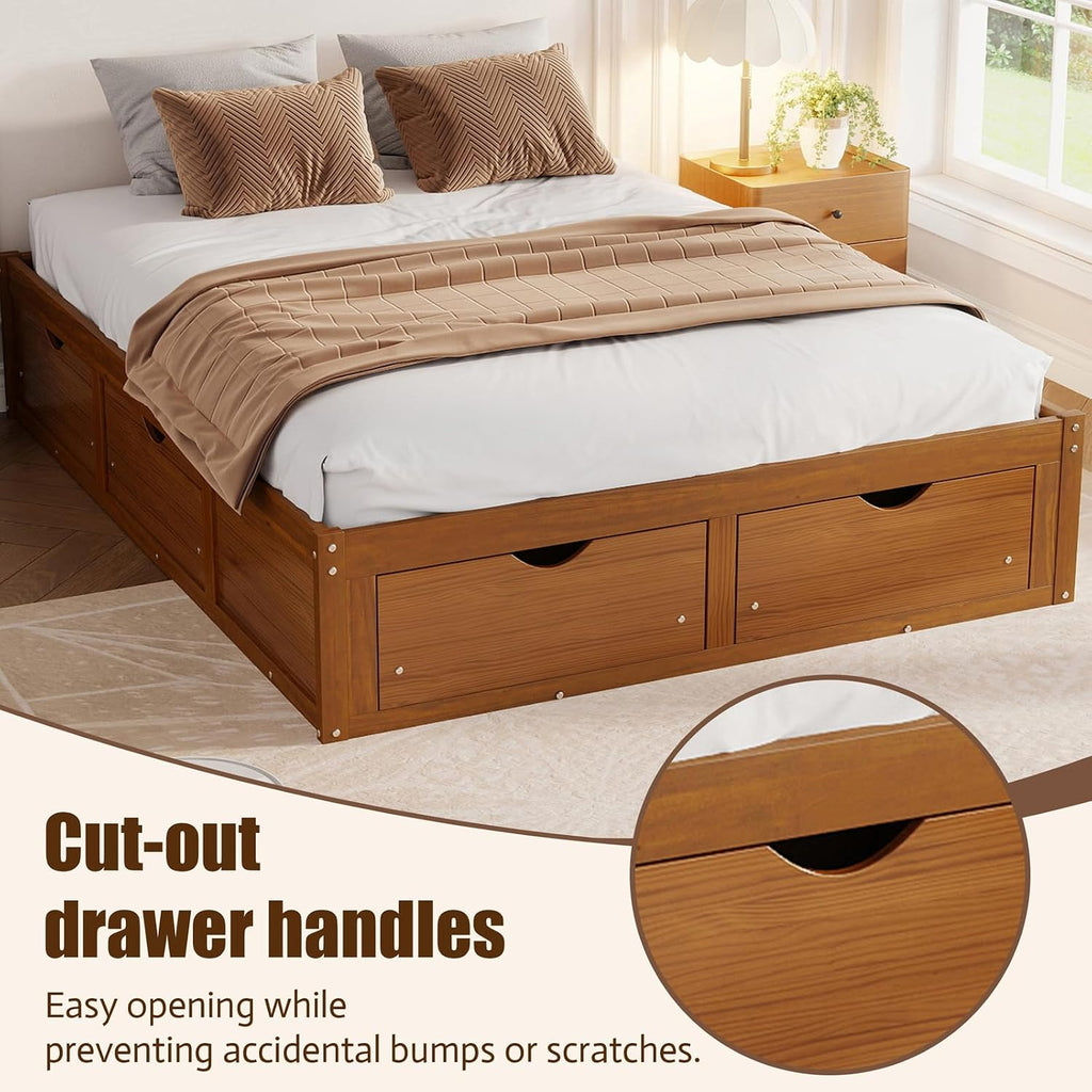 Japanese Platform Bed with 6 Storage Drawers, No Headboard (Walnut, Queen)