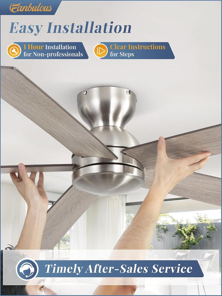 60 Inch Flush Mount Ceiling Fan no Light, Brushed Nickel, Modern