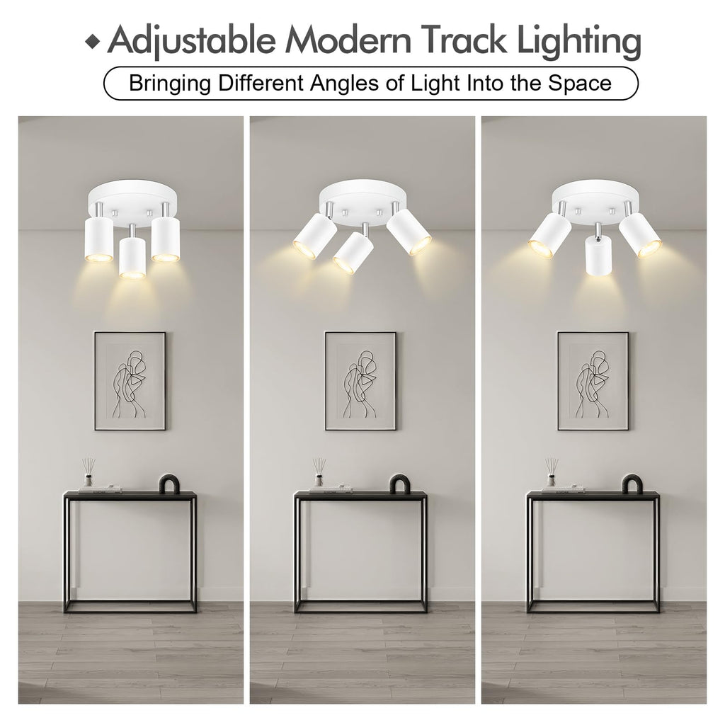 3 Light Track Lighting Fixtures Ceiling, Matte White Round Directional Ceiling Spotlight, GU10 Flush Mount Track