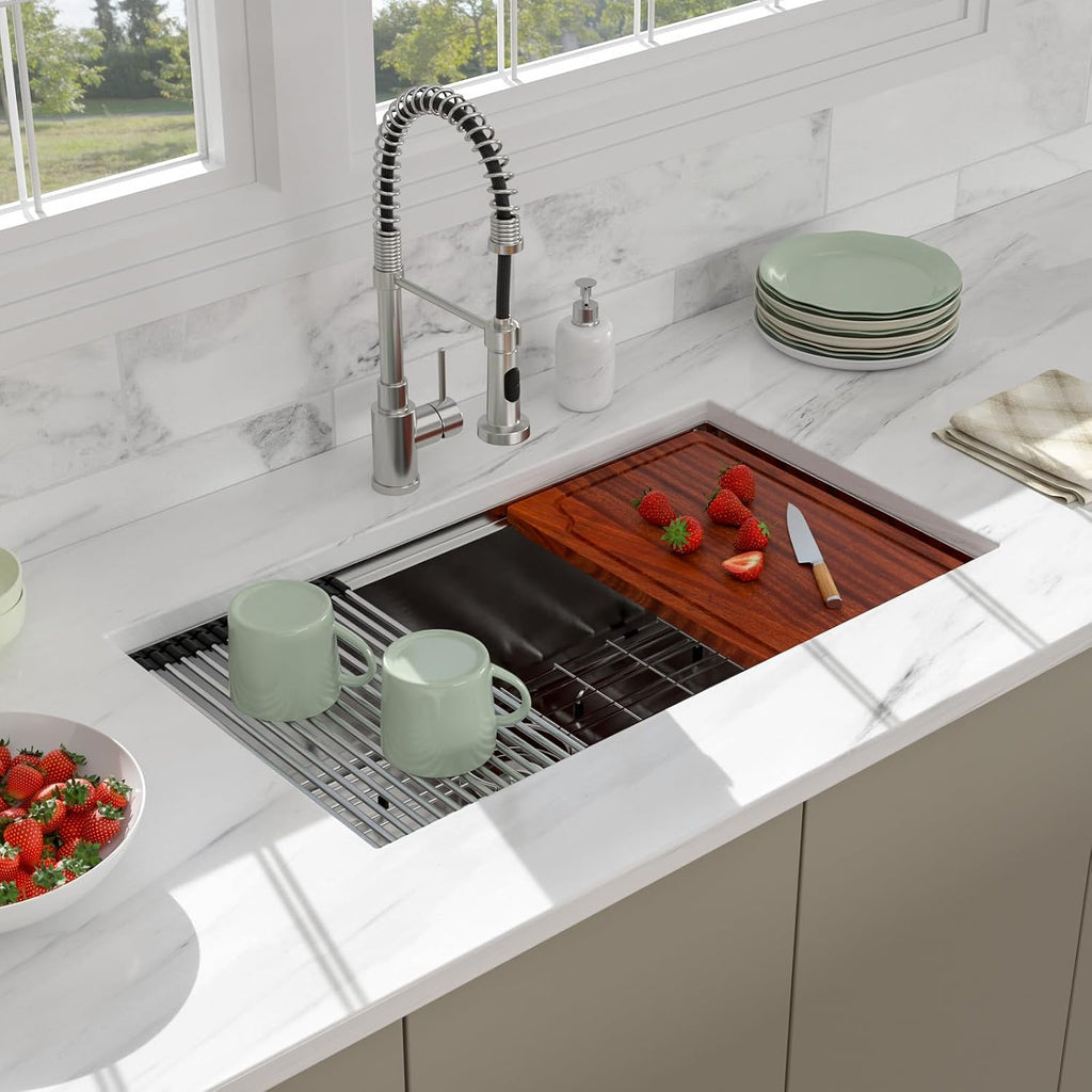 30 Undermount Workstation Kitchen Sink | Heavy-Duty 30x19x10 Stainless Steel 16 Gauge Single Bowl Workstation, Deep