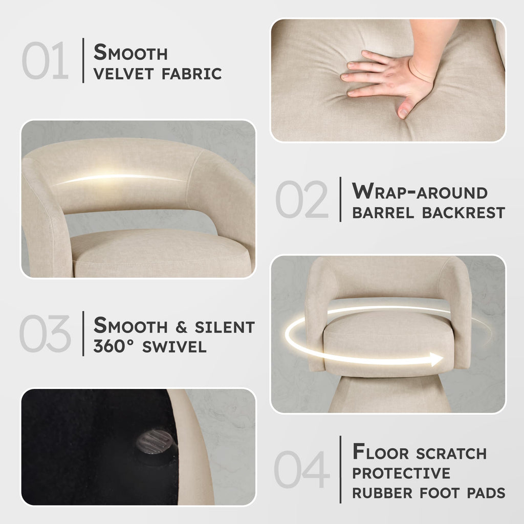 Swivel Accent Chair, Modern Velvet Round Barrel Chair, Taupe