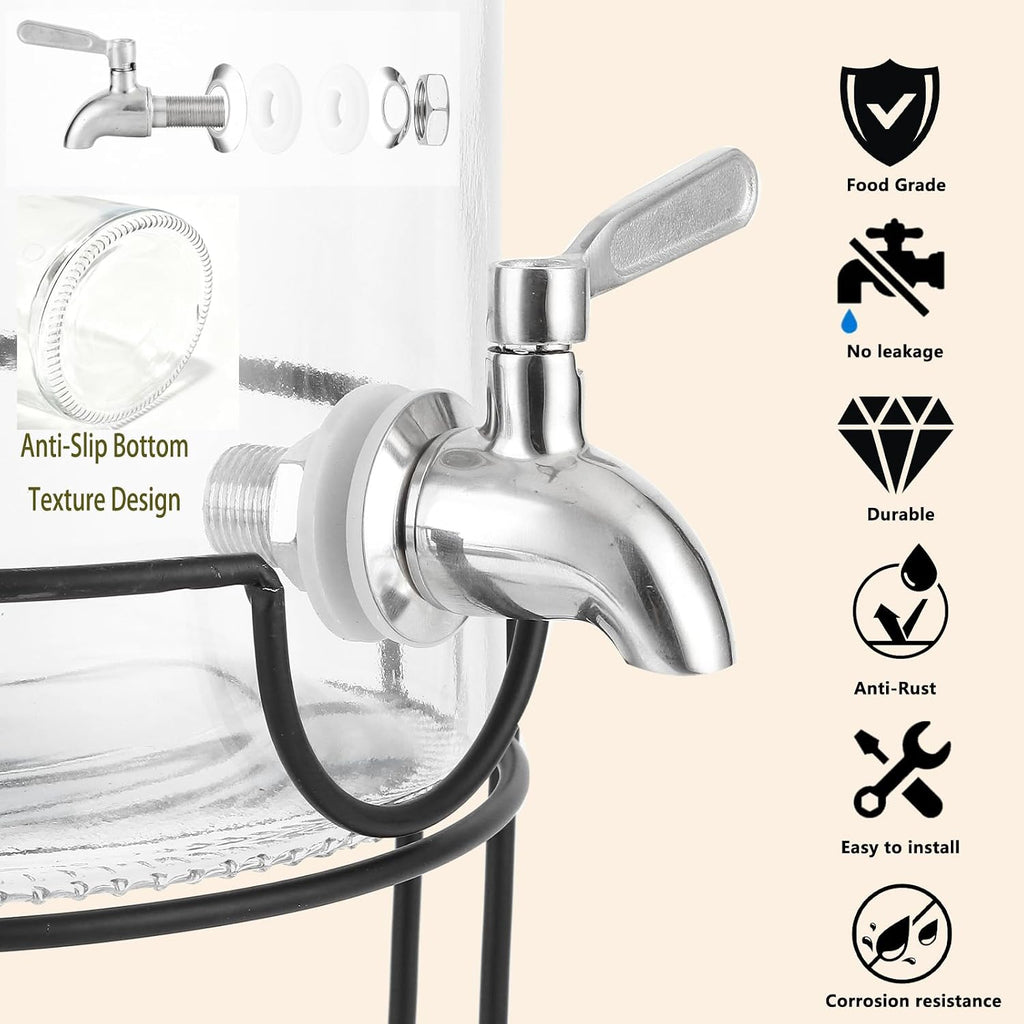 1.5 Gallon with Stand and Lid for Parties,Glass Drink Dispenser with Stainless Steel Leakproof Spigot,Mason Jar Drink
