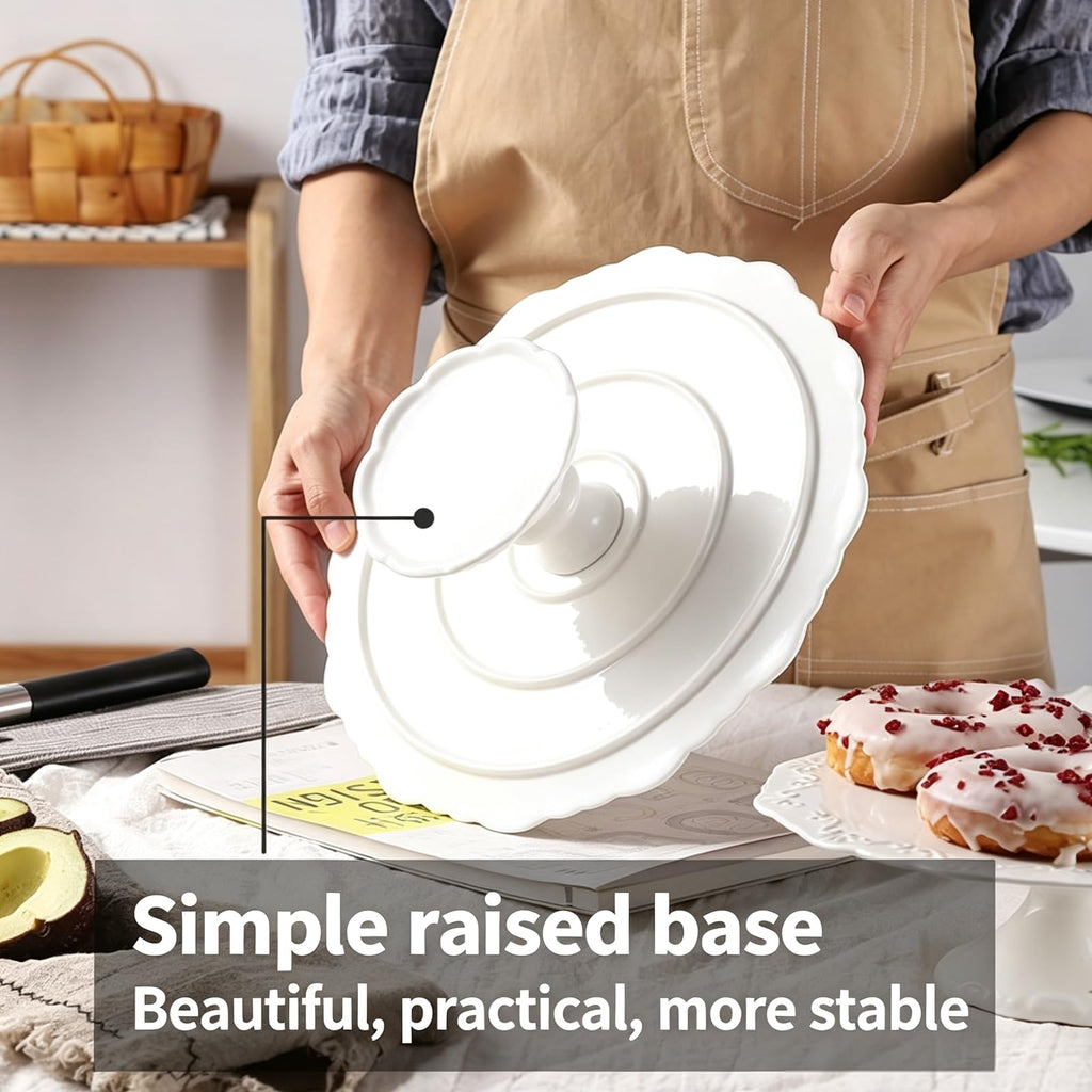 Ceramic Cake Stand Pedestal, 12 inch White Round Cake Plate for 10 in Cake