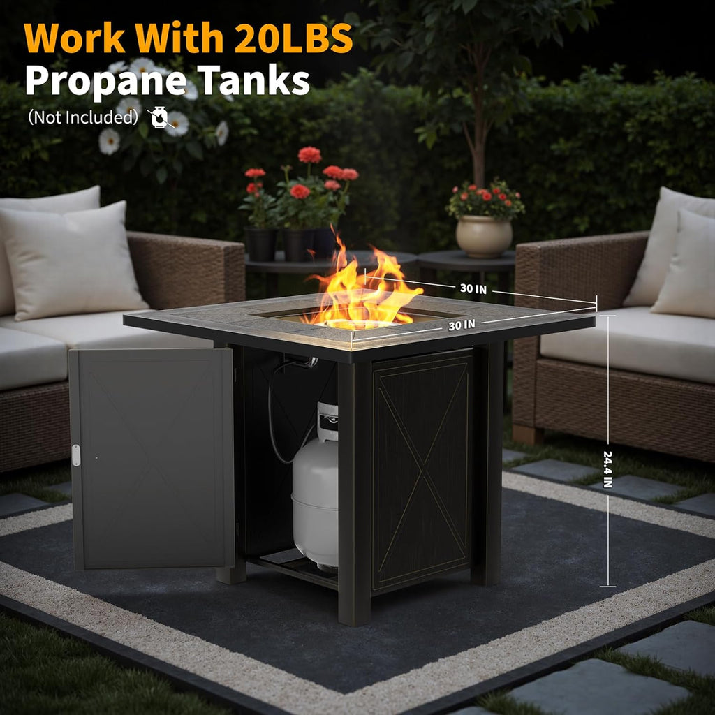30" Propane Fire Pit with Premium Ceramic Tabletop, 50000 BTU Powerful Gas Firepit Table