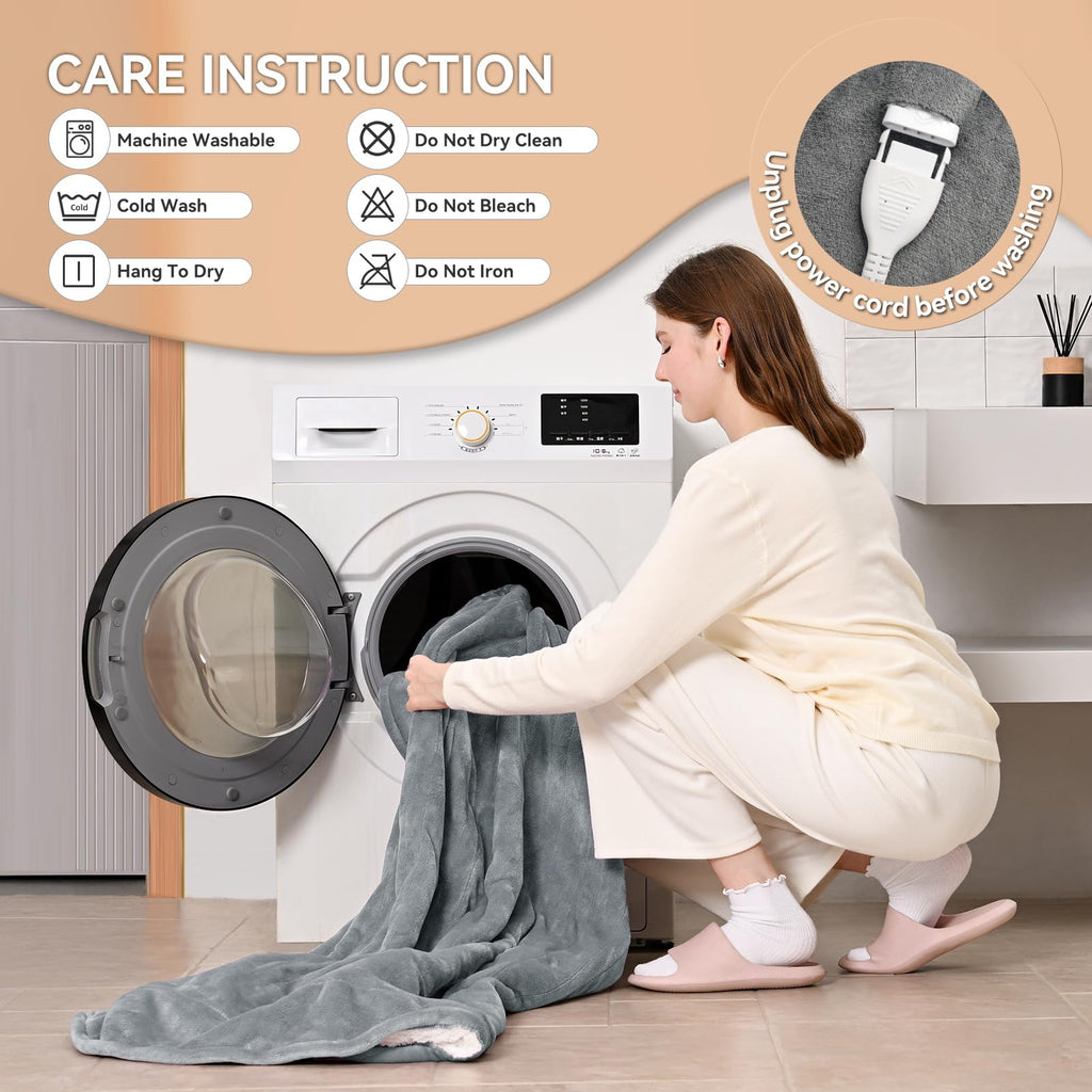 Heated Electric Blanket Queen Size 84"x90" Heating Blanket with Dual Control 9 Heating Levels 10 Timer Modes Auto