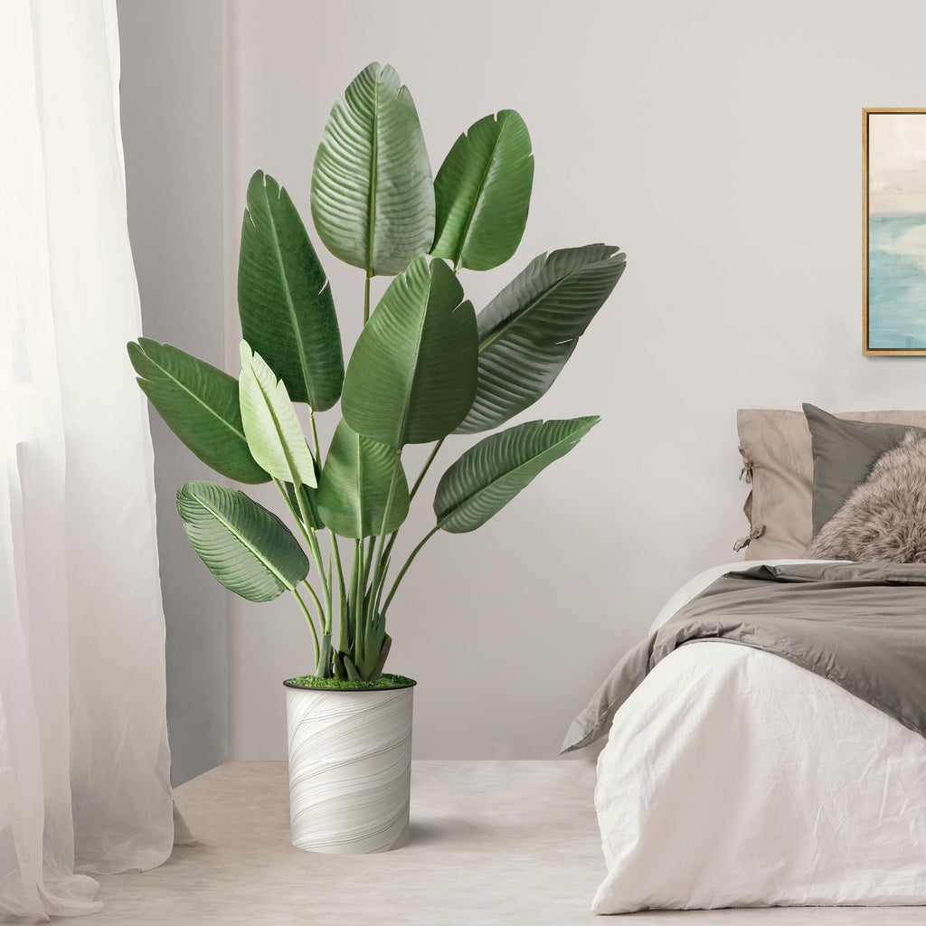 Artificial Tree in Modern Swirl Pattern Planter, Fake Bird of Paradise Silk Tree for Indoor and Outdoor Home