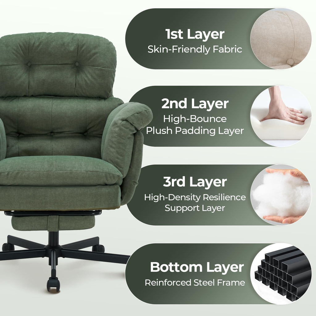 Criss Cross Office Chair with Foot Rest, Big and Tall Office Desk Chairs with Flip Armrests for Pets & Cross Legged