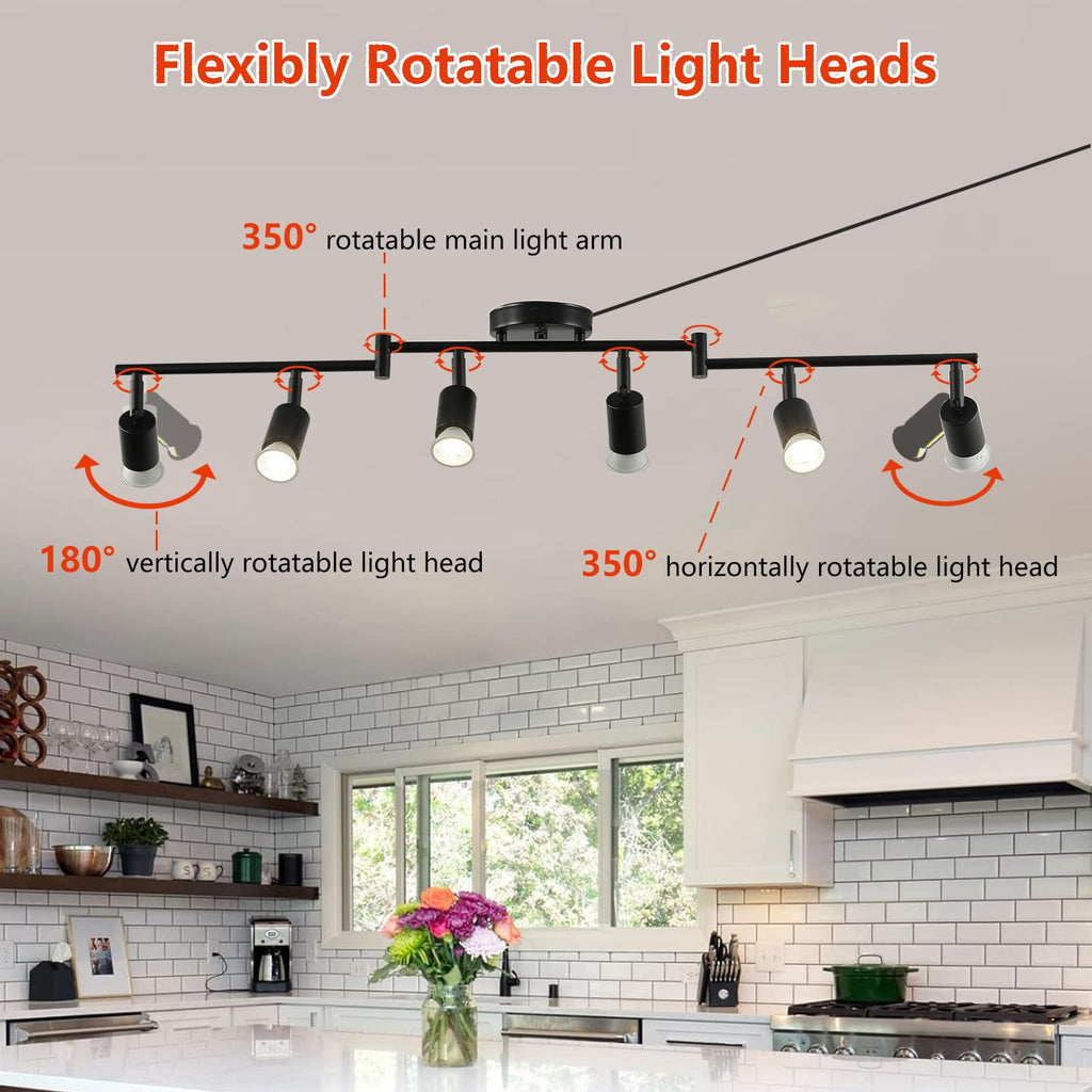Dimmable Plug in Track Lighting,Plug in Ceiling Light Fixture,Balck 6 Light Track Light with 16.4' Long Cord,Dimming