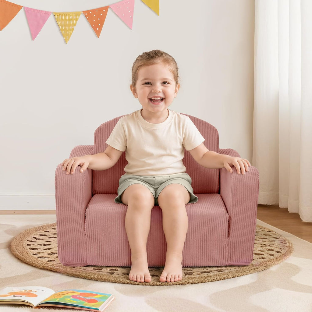 Kids Sofa Chair, in-1 Kids Couch, Fold Out Foam Sofa, Pink