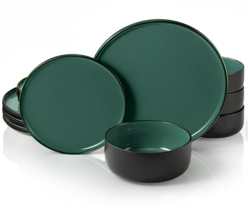 Dinnerware Set, 12 Piece Service for 4, Ceramic 10.5" Dinner Plates, 8.2" Salad Plates and 20 oz Bowls, Stoneware