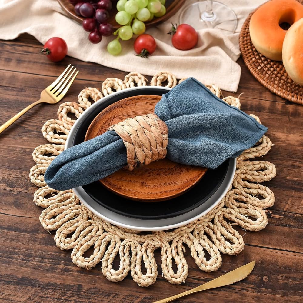 Rattan Woven Napkin Rings Natural Rustic Boho Napkin Ring - Set of 12