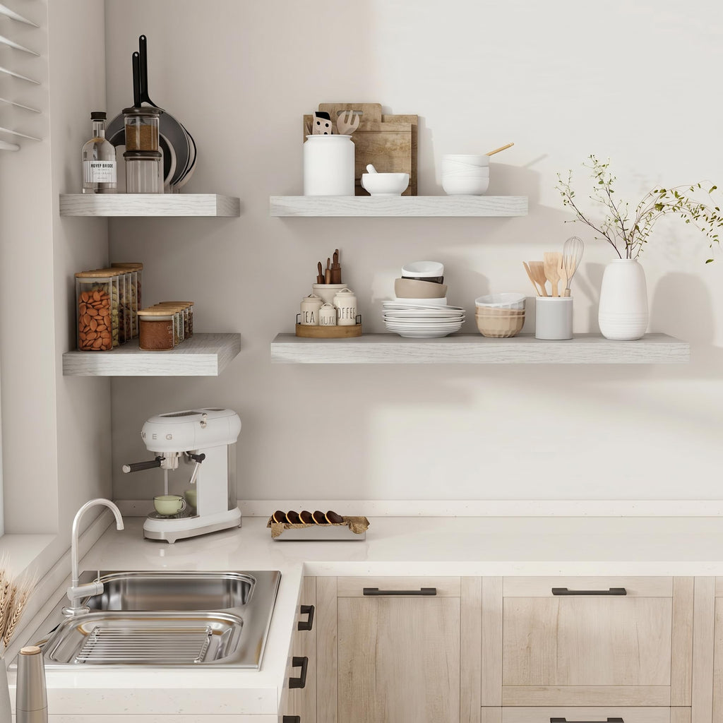 Deep Floating Shelves 40x12" Set of 2, White Birch