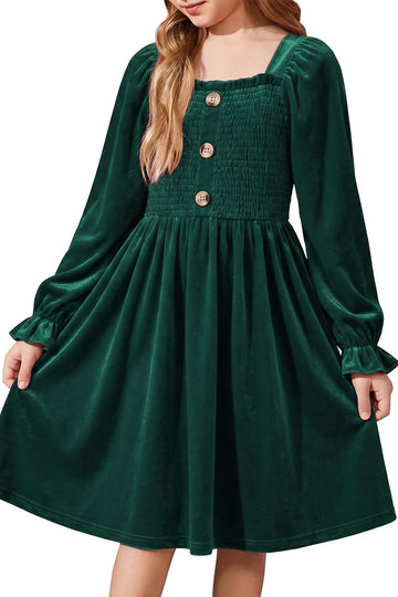 Girls Fall Dresses Velvet Formal Long Sleeve Outfits