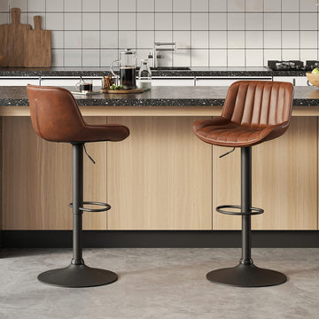 Bar Stools Set of 2, Mid Century Modern Faux Leather Swivel Barstools Adjustable Height, Counter Height Pub Bar Chair