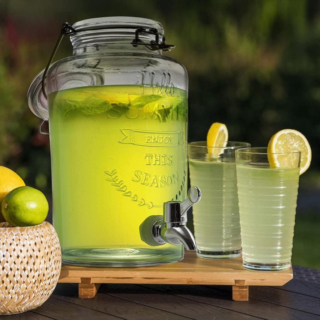 With Spigot, Cold Drink Ice Tea Dispenser with Trigger Clamp Locking Lid, Glass Mason Jar Lemonade Liquid Pitcher