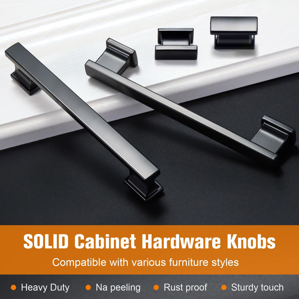 20 Pack Square Matte Black Cabinet Pulls, 5 Inch(128mm) Hole Centers Kitchen Cabinet Handles Drawer Pulls Kitchen
