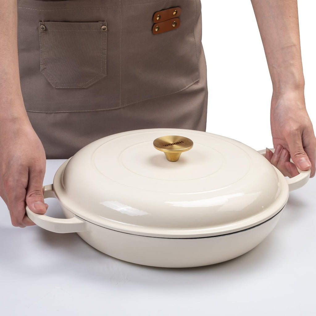Enameled Cast Iron Dutch Oven-2.5QT Cream, Braiser/Casserole, Cream