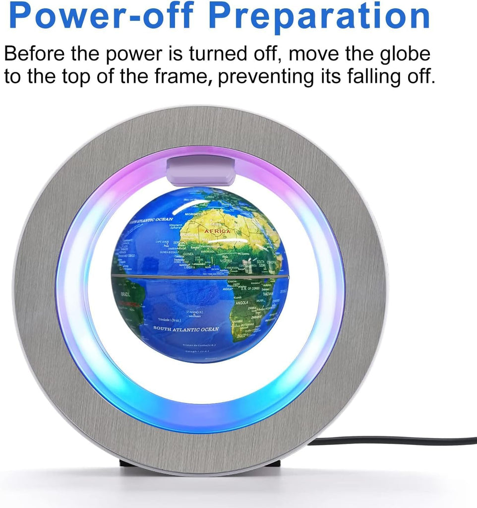 Magnetic Levitation Floating Globe - Levitating O Shape Globe with LED Lights for Education Home Office Desk Decor