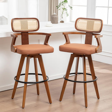 Mid Century Modern Counter Stools, Walnut Counter Stools with Cane Back