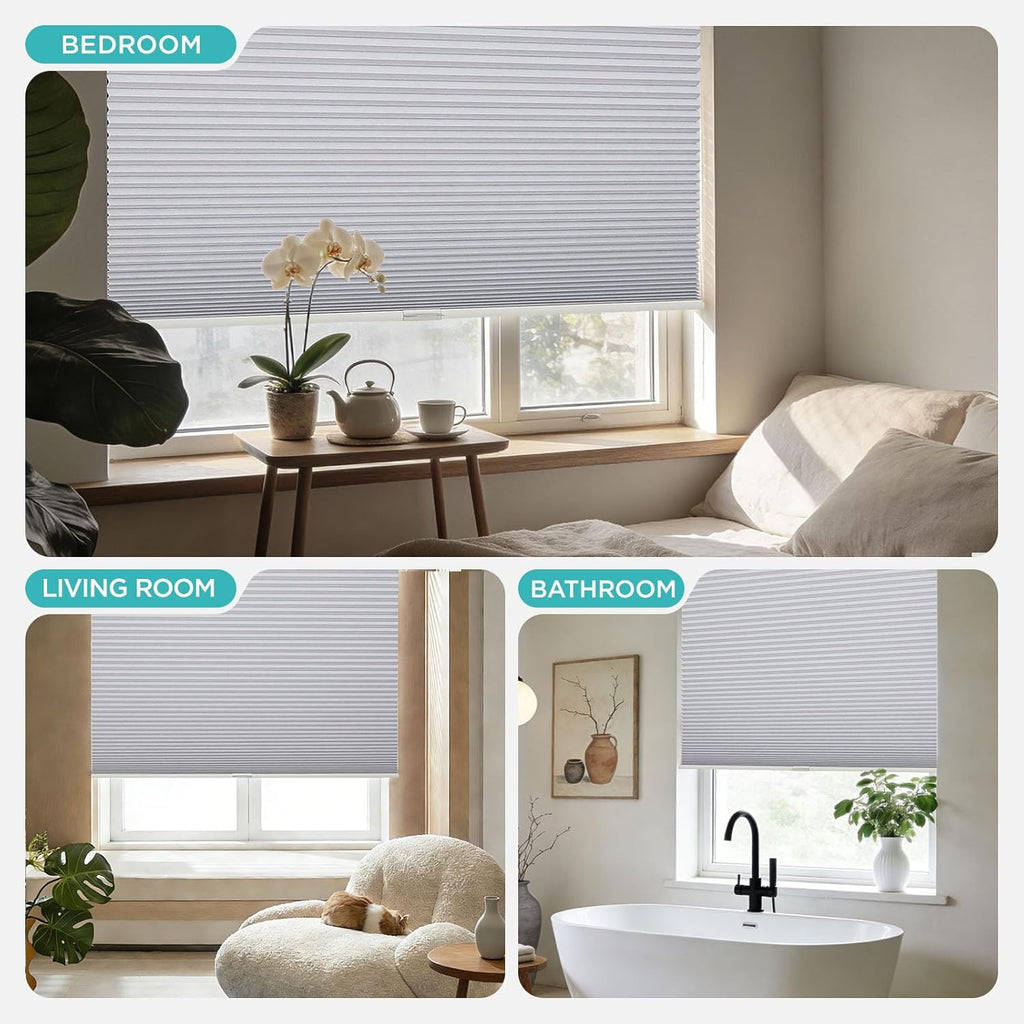 No Tools No Drill Window Blinds for Indoor Windows, Blackout Shades Cellular Shades Cordless, No Drill Blinds for