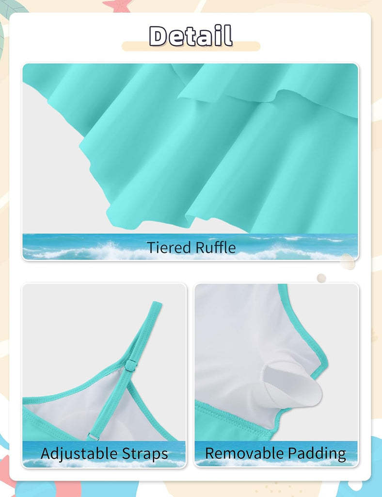 Girls Tankini Swimsuit 2 Piece Tiered Ruffle Bathing Suit Teen Girl Swimsuit