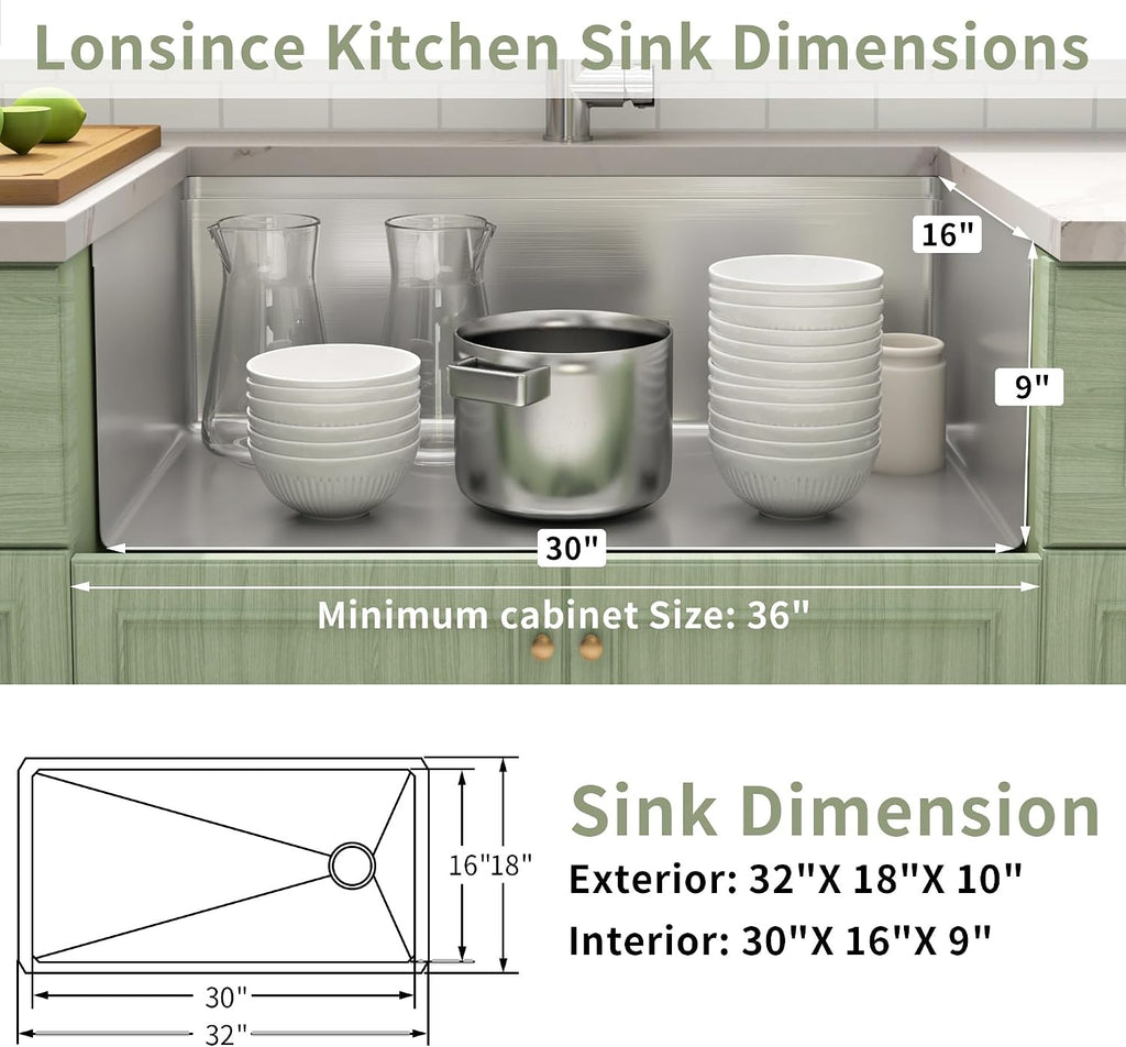 Undermount Kitchen Sink 32 inch,16 Gauge Stainless Steel Workstation Sinks,Large Single Bowl Kitchen Sink Offset