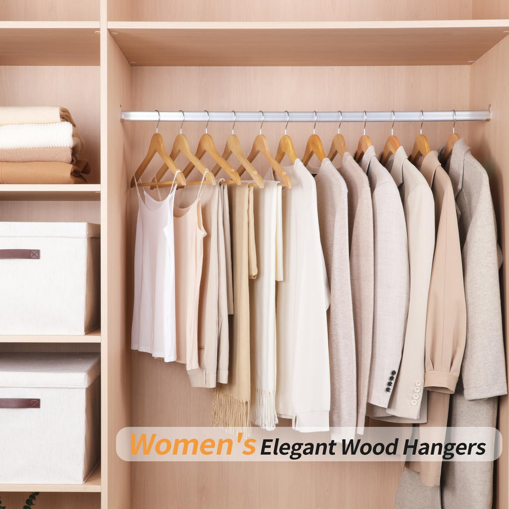 Basics Wood Suit Clothes Hangers for Closet Organizer, Natural, 30-Pack