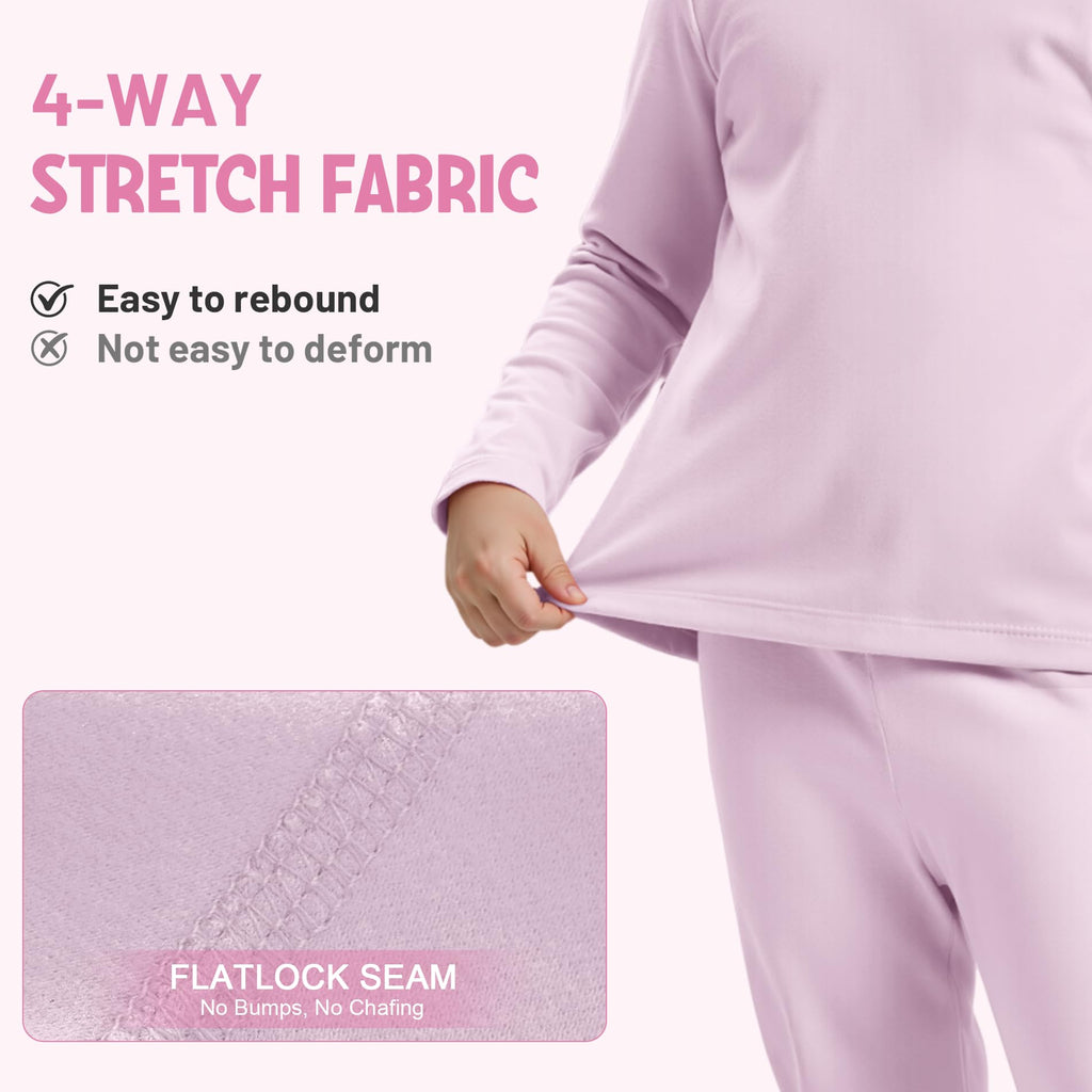 Girls Thermal Underwear Set Toddler Long Johns Kids Winter Base Layer Top & Bottom Lavender