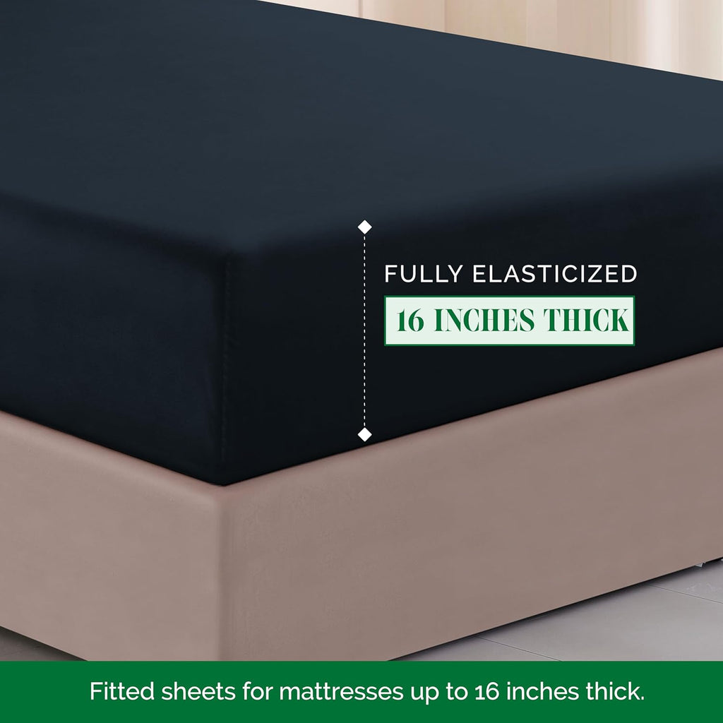 1500 Premier Hotel Quality 4-Piece Bed Sheet Sets, Deep Pockets - Luxurious Wrinkle Free & Fade Resistant, King, Black