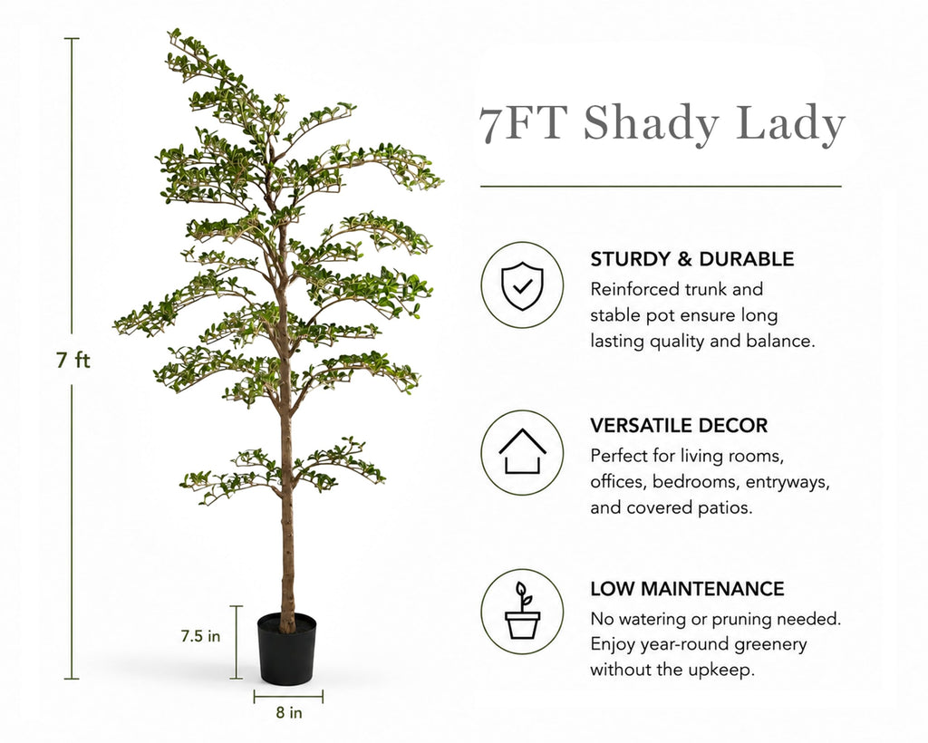 7FT Artificial Shady Lady Tree, Faux Black Olive Tree with Silk Leaves, Tall Artificial Indoor Tree Decor
