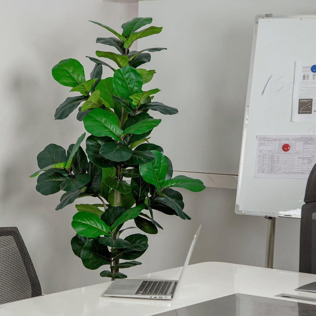 Artificial Fiddle Leaf Fig Tree 5FT Tall Faux Ficus Lyrata Tree with Planter Fig Silk Artificial Floor Plant
