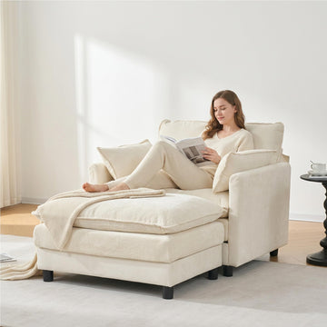 Chaise Lounge Indoor, Oversized Chair with Ottoman, Chenille Comfy Deep