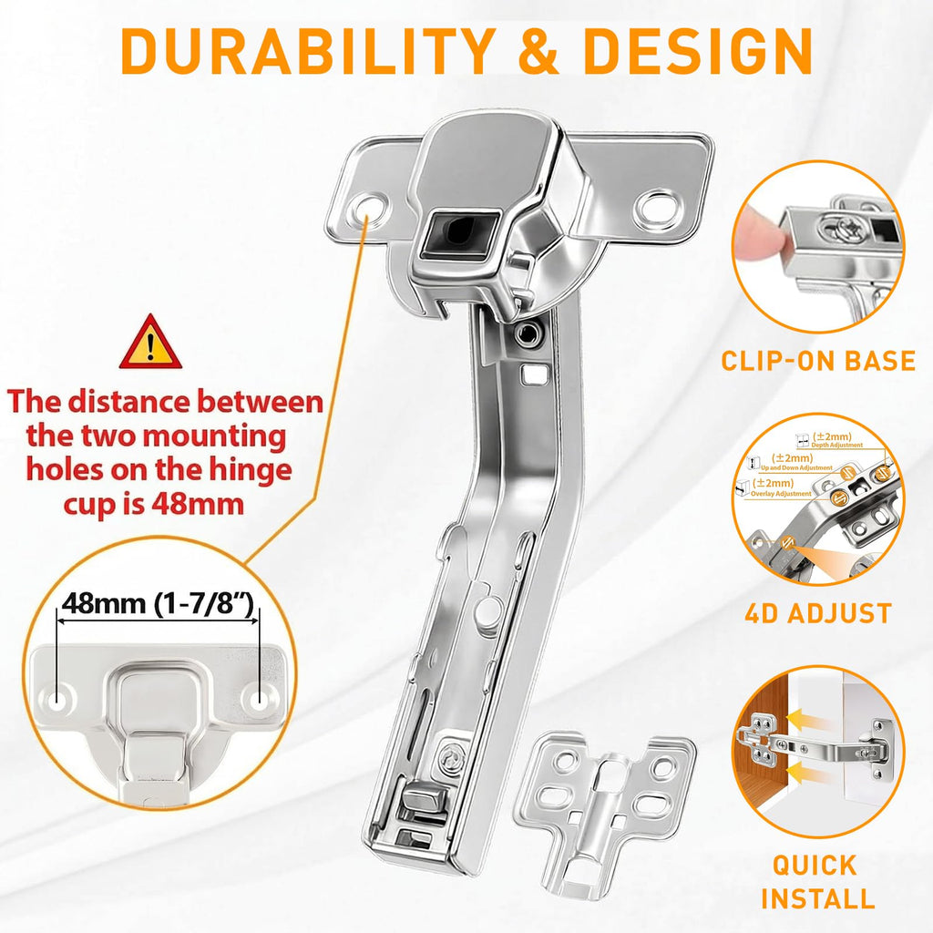 135 Degree Lazy Susan Hinge, 48mm Corner Kitchen Cabinet Hinges, Concealed, 3D Adjust for Corner Door, Cupboard