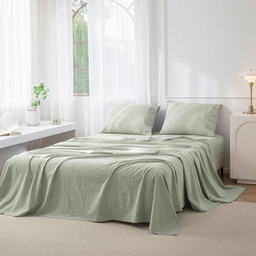 Cal King Washed Cotton Sheet Set, 4-Piece, Relaxed Linen Feel