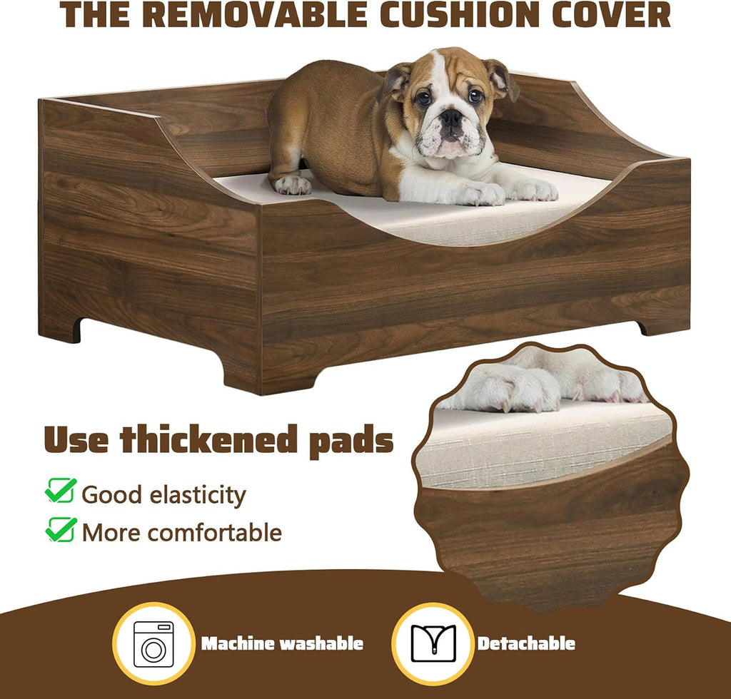 Elevated Dog Bed Frame for Medium Dogs, Wooden Dog Bed with Mattress, 36" Wide Mid-Century Modern Pet Sofa Bed