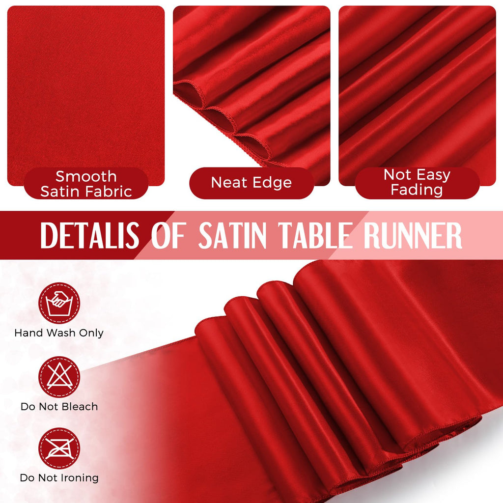 24 Pack Black and Red Tablecloths and Satin Runners Set